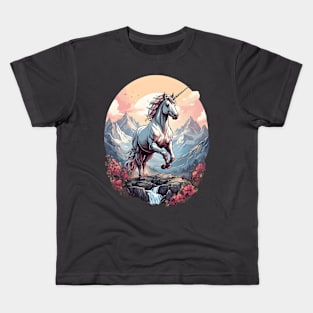 Majestic Magical Unicorn Mountain Landscape Design Kids T-Shirt